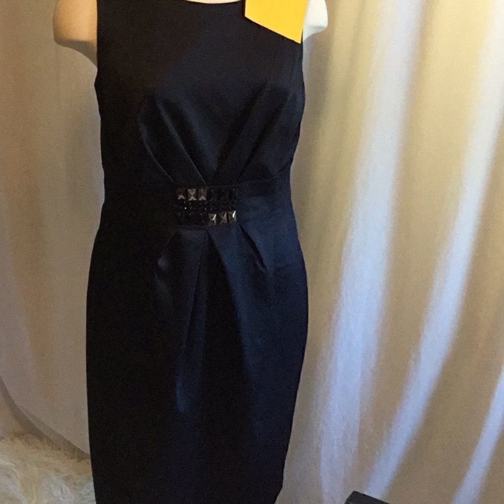 Midnight blue evening dress w/ jeweled waist in 10 - Picture 2 of 8